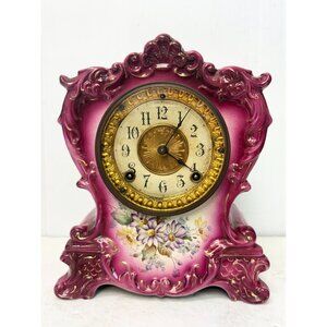 Tuckahoe Ansonia Porcelain Pink Floral Mantle Clock